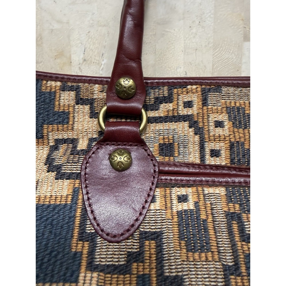 Patricia Nash Peruvian Tapestry Sungaro Tote Blue Tan Leather Brass Boho Tribal - Picture 6 of 16